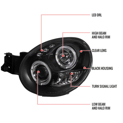 Spec-D 02-03 Subaru Impreza Halo Projector Headlights Black