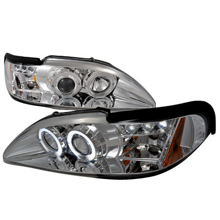 Spec-D 94-98 Ford Mustang Halo Projector Headlights Chrome